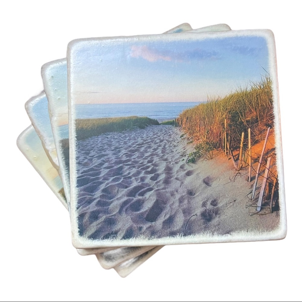 Handcrafted Coasters w New England Beach Scenes